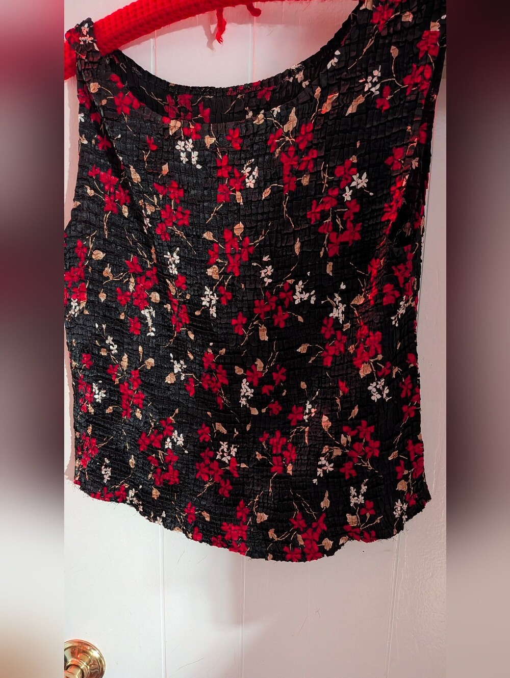 Floral Black Red Smocked Tank Top